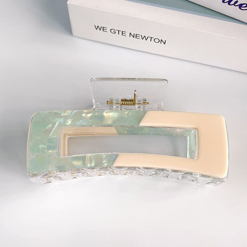 Oversized Two Tone Rectangular Claw Clip - Green4.13in