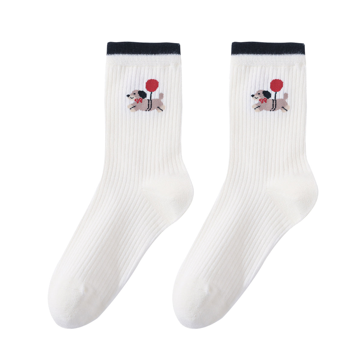Puppy Embroidered Ruffle Cuff Crew Socks - NO02
