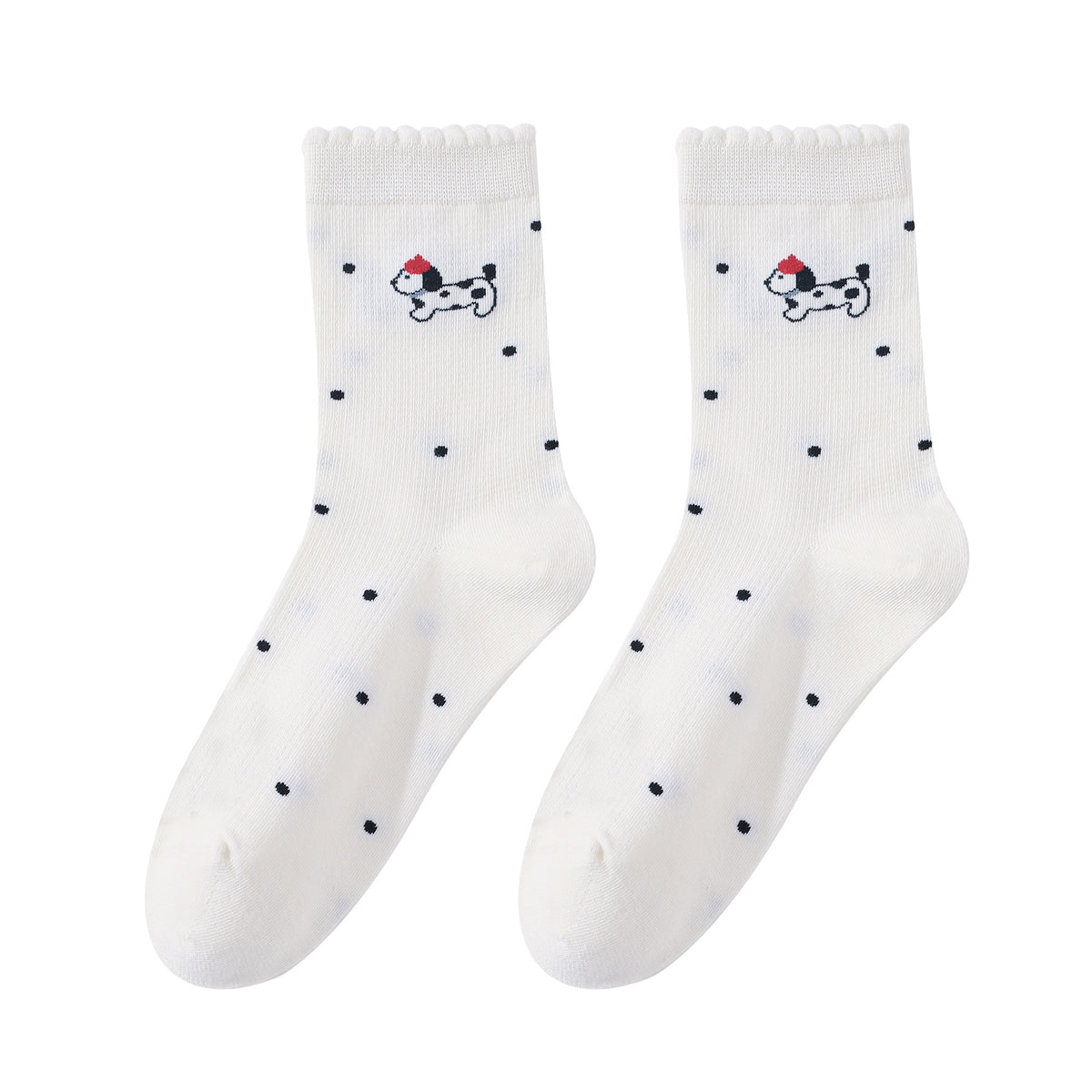 Puppy Embroidered Ruffle Cuff Crew Socks - NO04