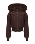 Cropped Puffer Jacket With Fur Trim Hood - Brown