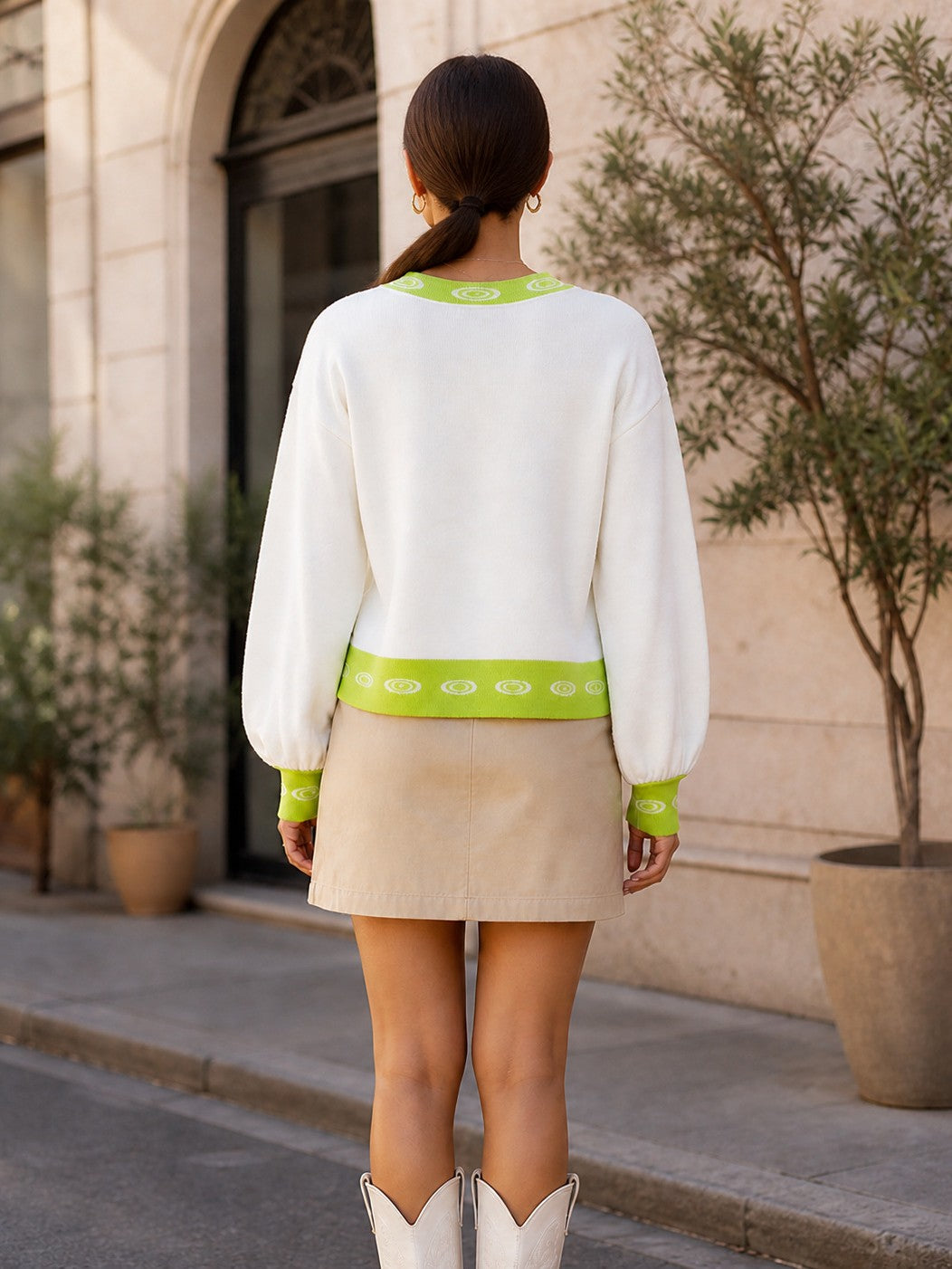 Embroidered Palm Sun Knit Cardigan - White - 3