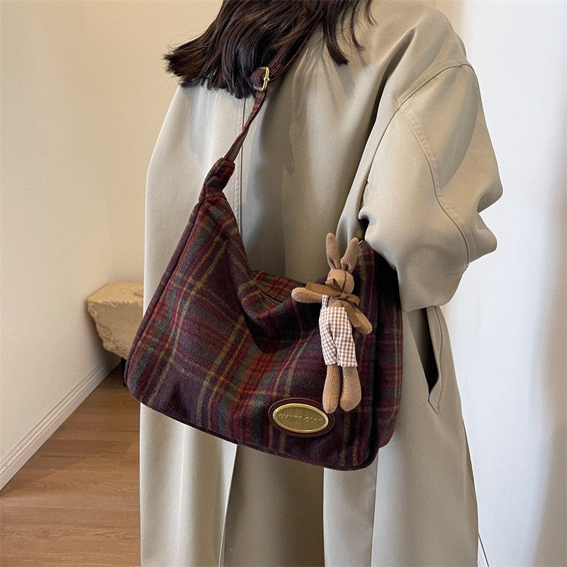 Plaid Slouchy Hobo Shoulder Bag