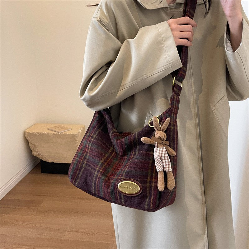 Plaid Slouchy Hobo Shoulder Bag