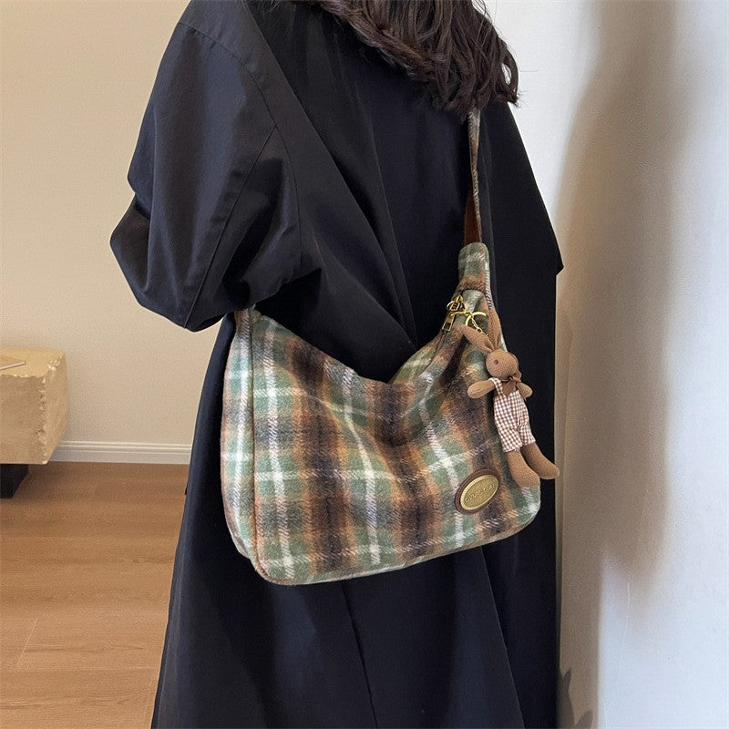 Plaid Slouchy Hobo Shoulder Bag