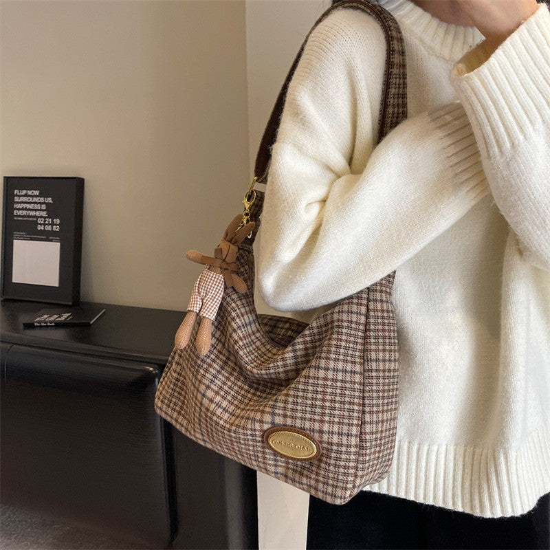 Plaid Slouchy Hobo Shoulder Bag