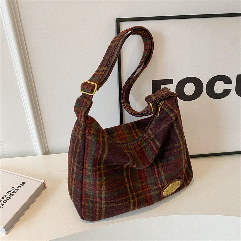 Plaid Slouchy Hobo Shoulder Bag