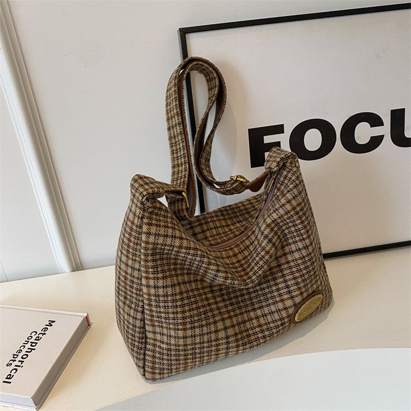 Plaid Slouchy Hobo Shoulder Bag
