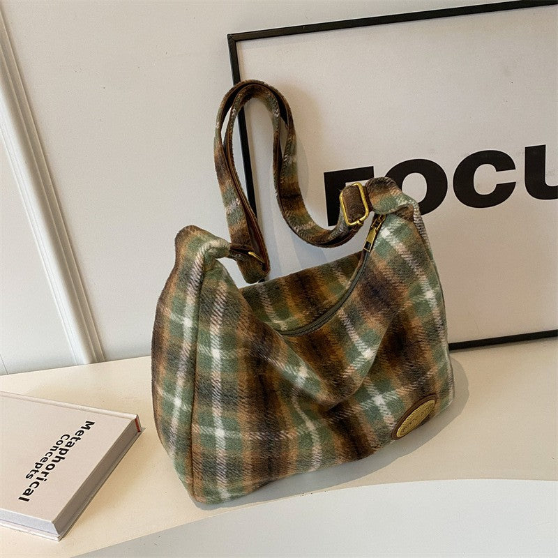 Plaid Slouchy Hobo Shoulder Bag