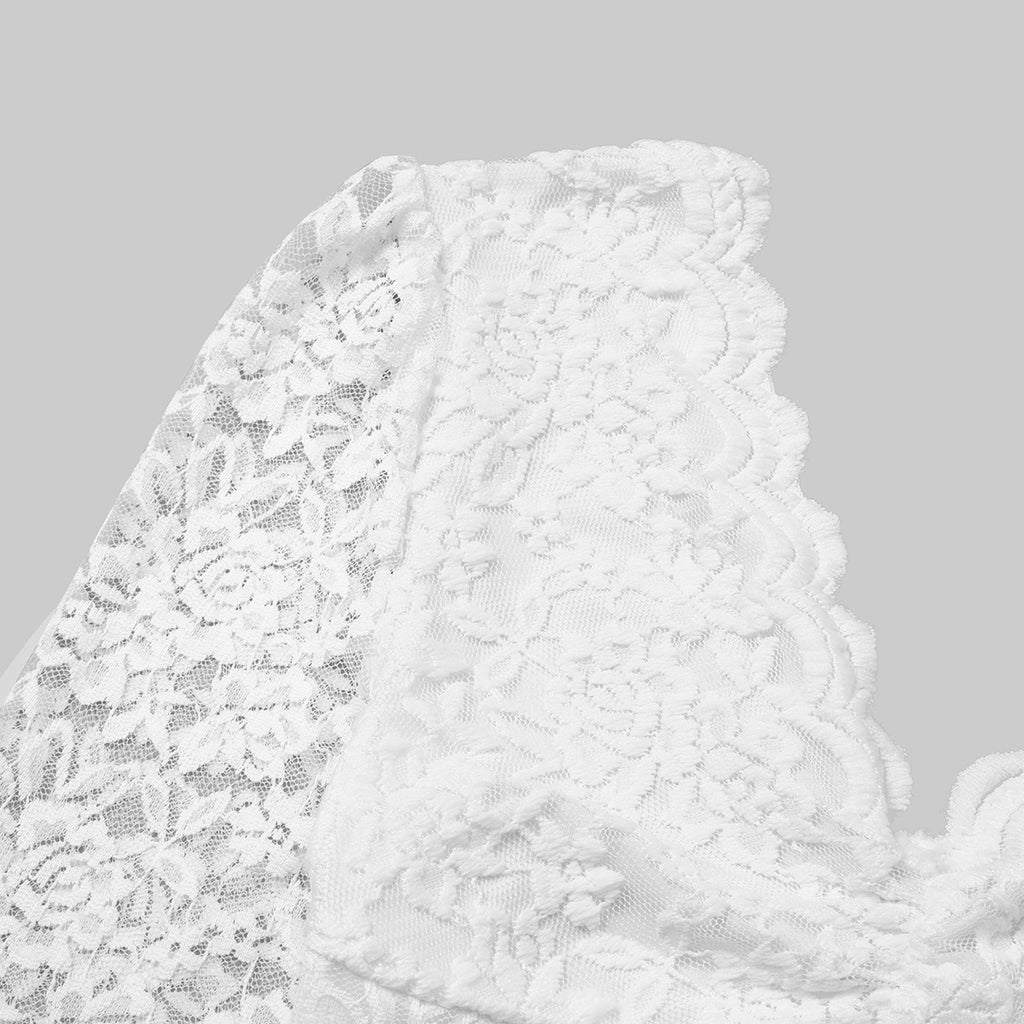 Scalloped Lace Long Sleeve Bodysuit - White - 4