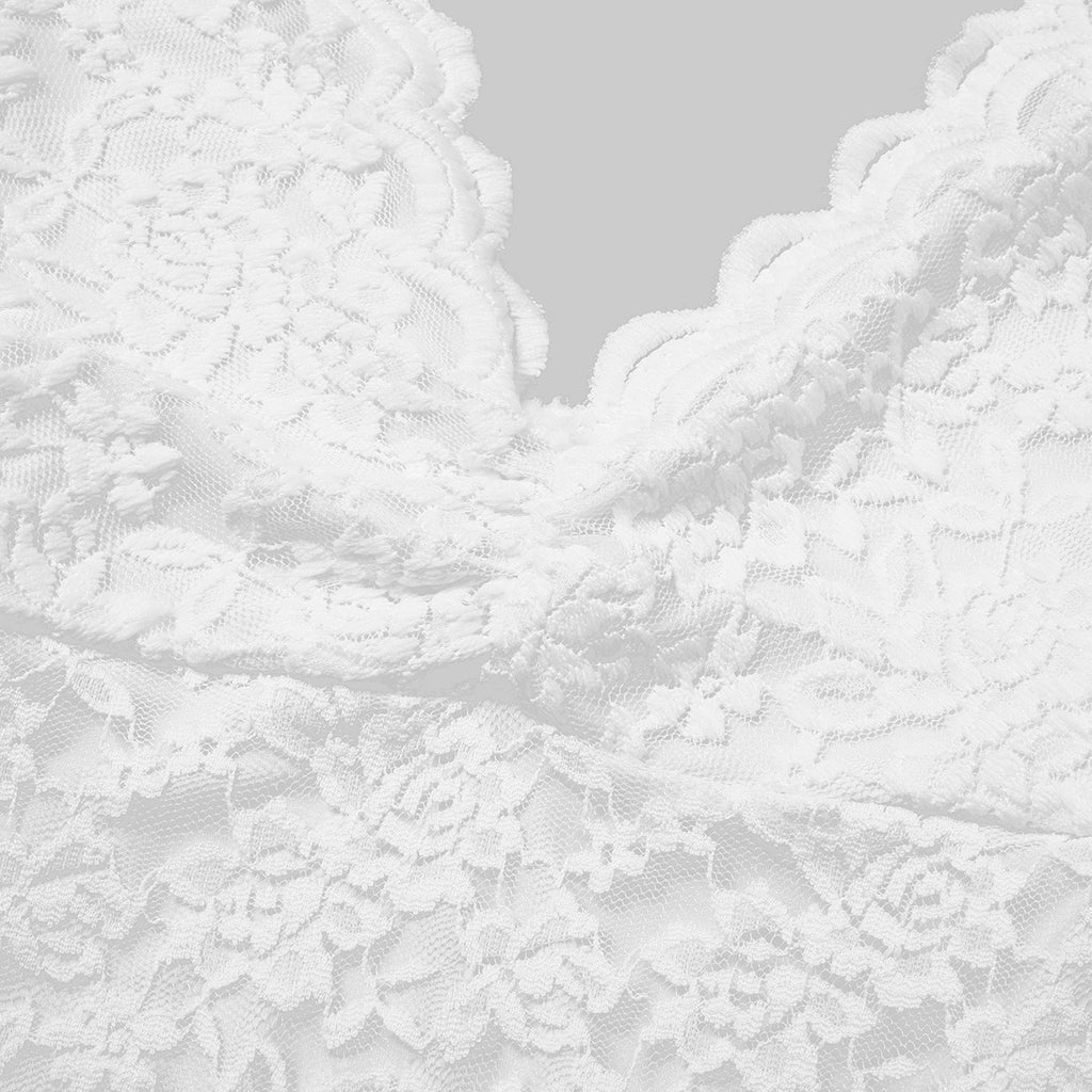 Scalloped Lace Long Sleeve Bodysuit - White - 5