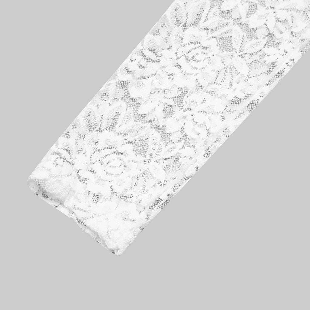 Scalloped Lace Long Sleeve Bodysuit - White - 6