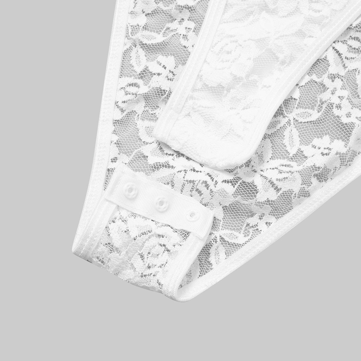 Scalloped Lace Long Sleeve Bodysuit - White - 7