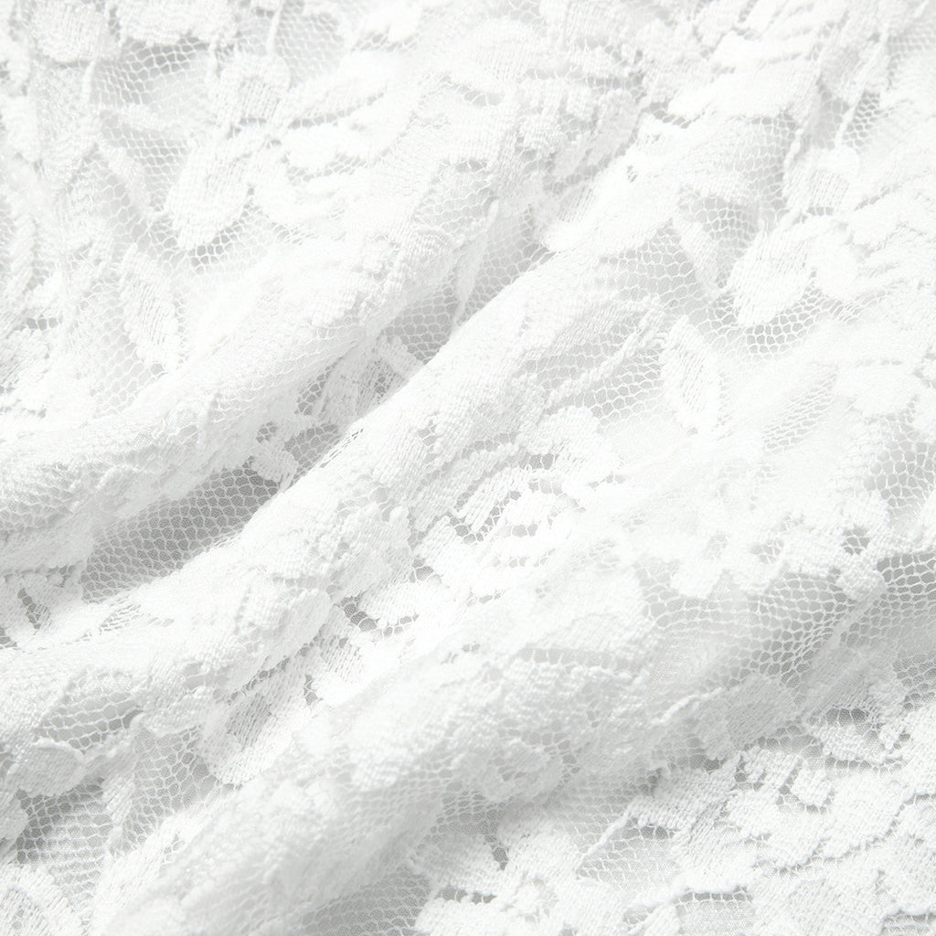 Scalloped Lace Long Sleeve Bodysuit - White - 8