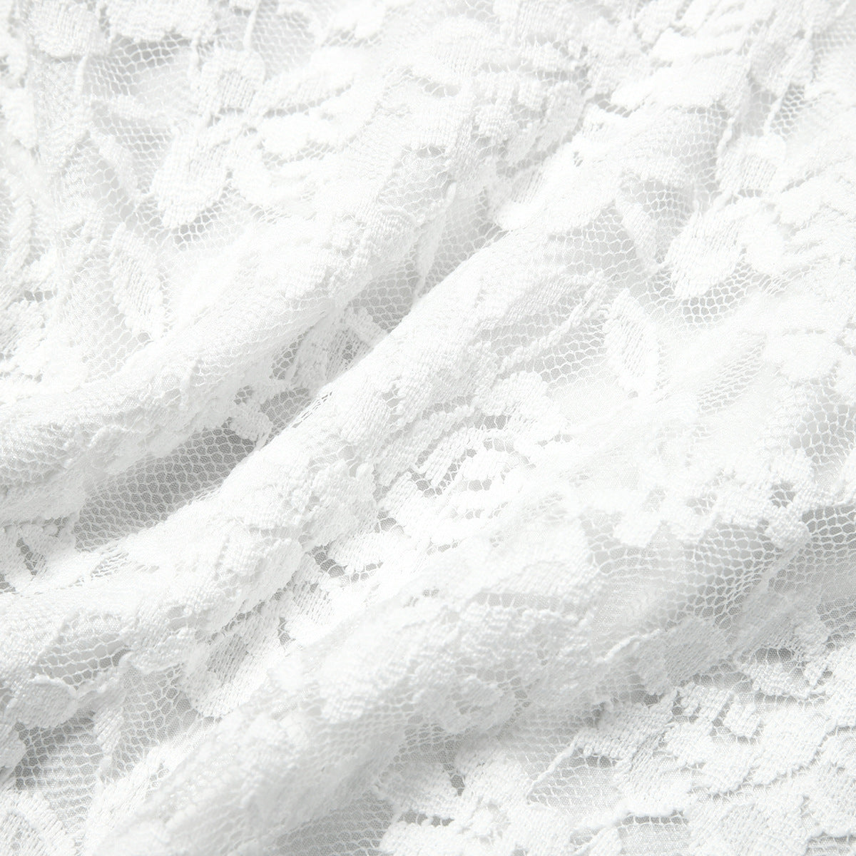 Scalloped Lace Long Sleeve Bodysuit - White - 8