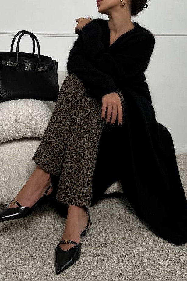 Fluffy Longline Open Front Duster Cardigan - Black