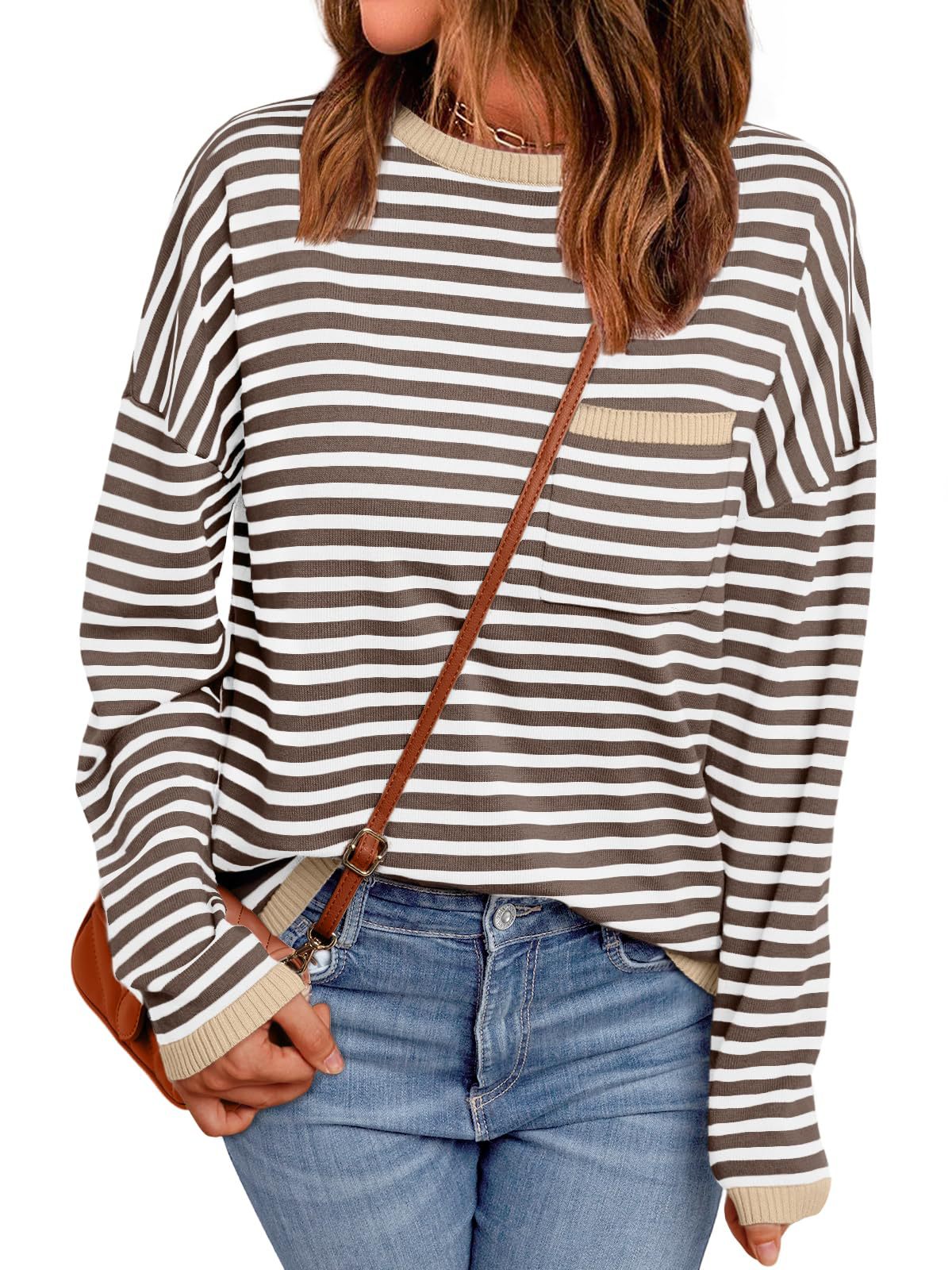 Contrast Trim Striped Oversized Knit Sweater - Apricot