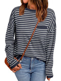 Contrast Trim Striped Oversized Knit Sweater - BlueGrey