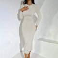 Ruched Round Neck Bodycon Long Skirt - Apricot_01