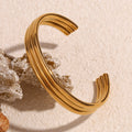 Ribbed Triple Band Gold Cuff Bracelet - Gold