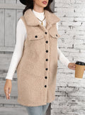 Longline Teddy Fleece Button Front Vest - Apricot