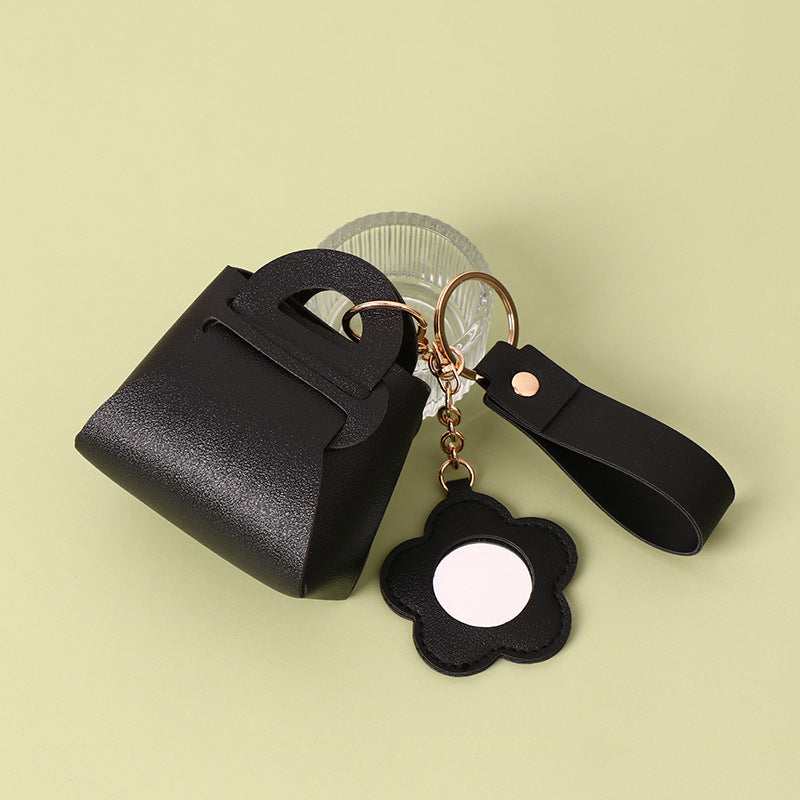 Mini Purse Keychain With Daisy Mirror Charm - Black
