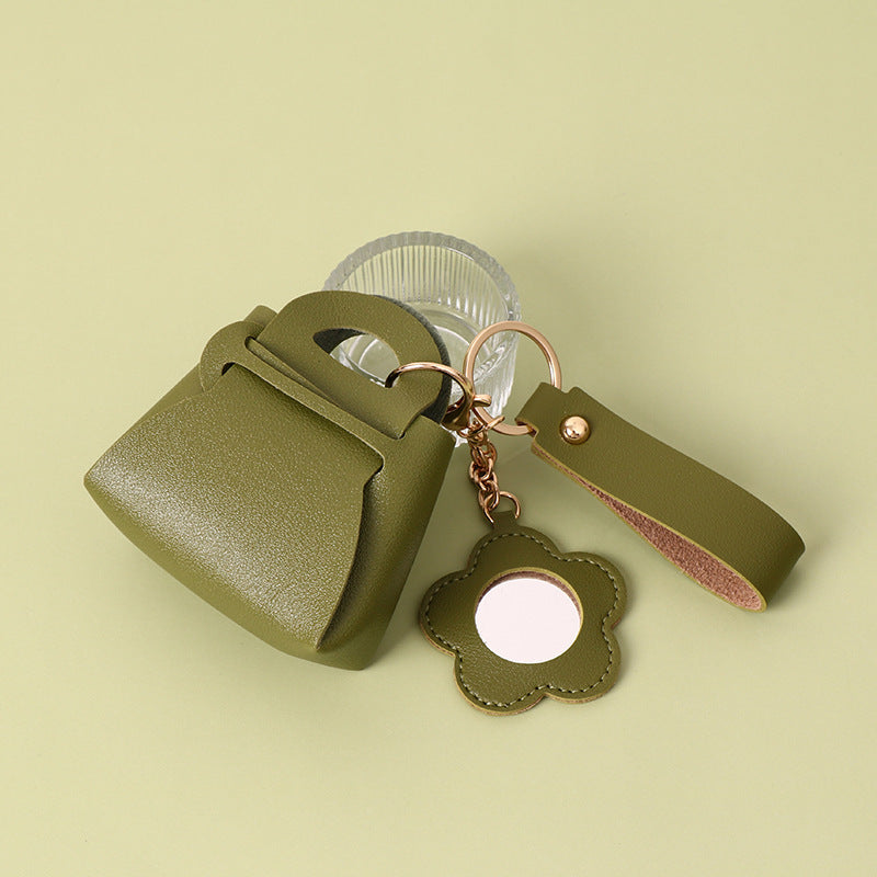 Mini Purse Keychain With Daisy Mirror Charm - Green