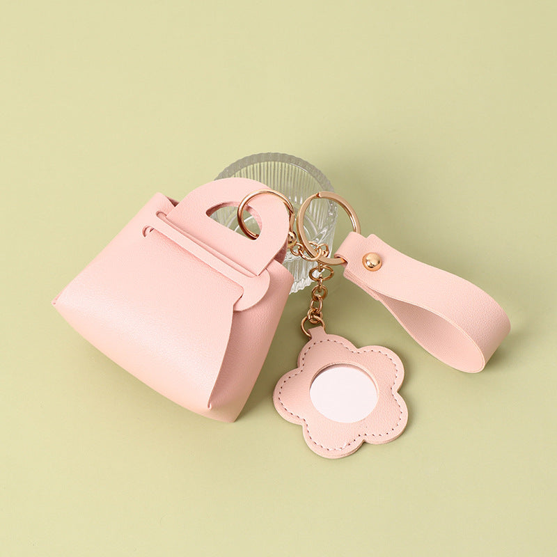 Mini Purse Keychain With Daisy Mirror Charm - Pink