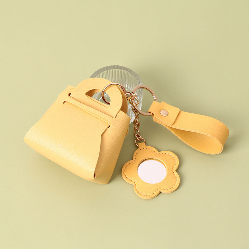 Mini Purse Keychain With Daisy Mirror Charm - Yellow