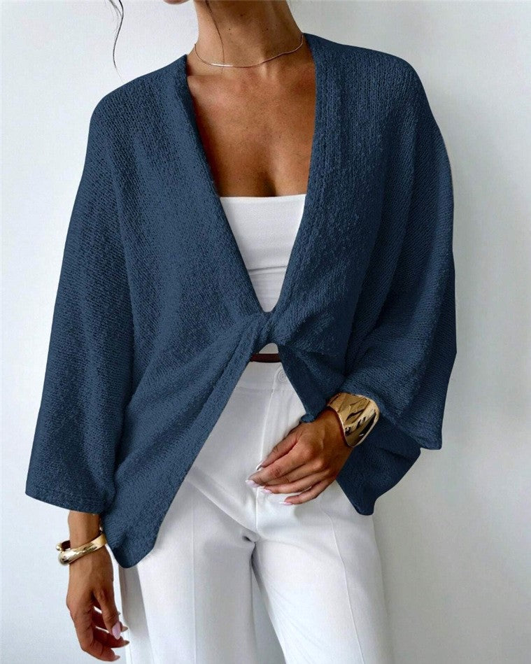 Twist Front Batwing Knit Sweater - Blue