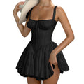 Lace Up Corset Bodice Mini Dress - Black