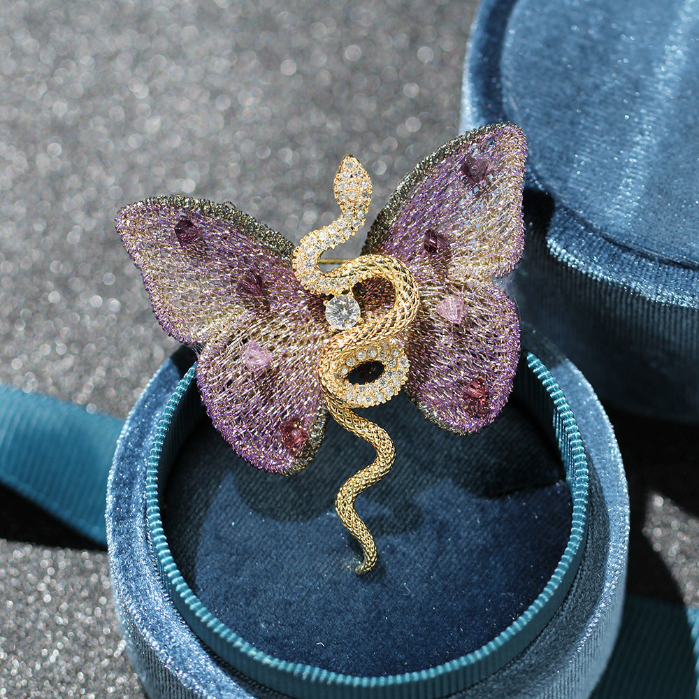 Serpent And Butterfly Statement Brooch - Purple - 2