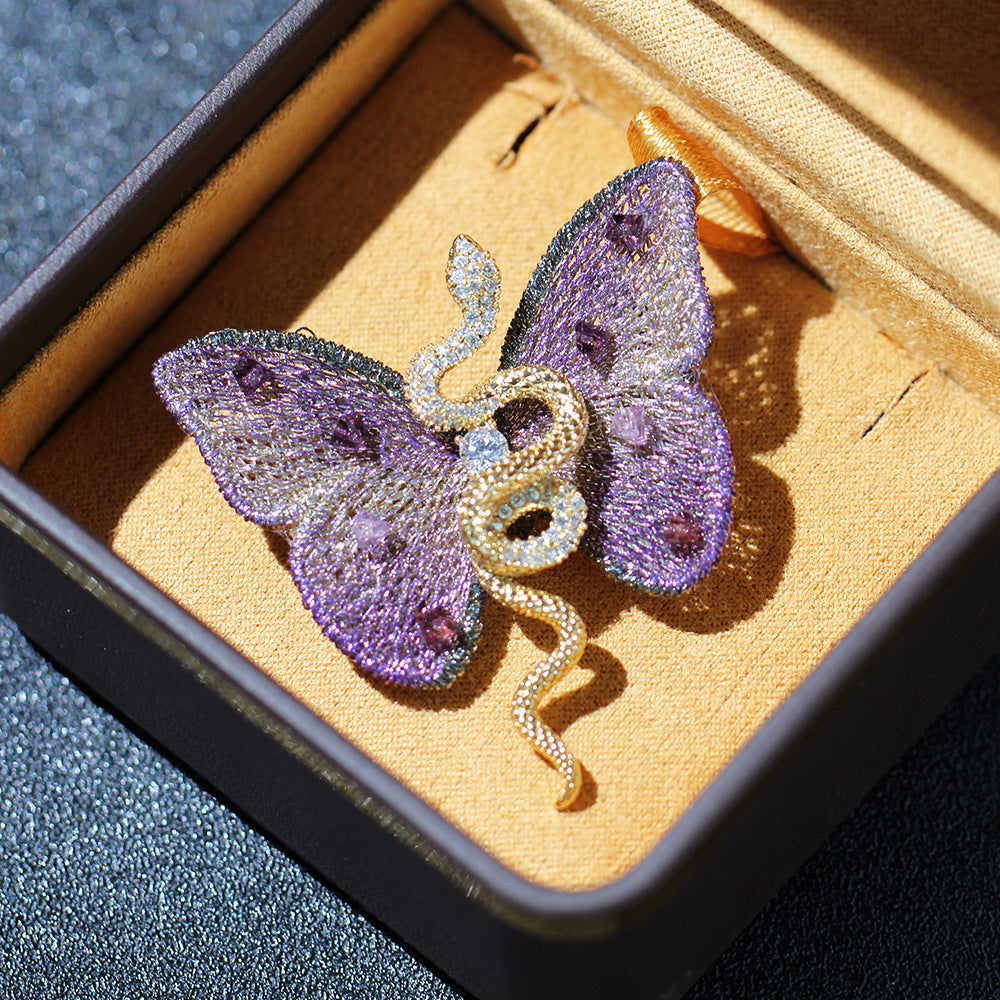 Serpent And Butterfly Statement Brooch - Purple - 3
