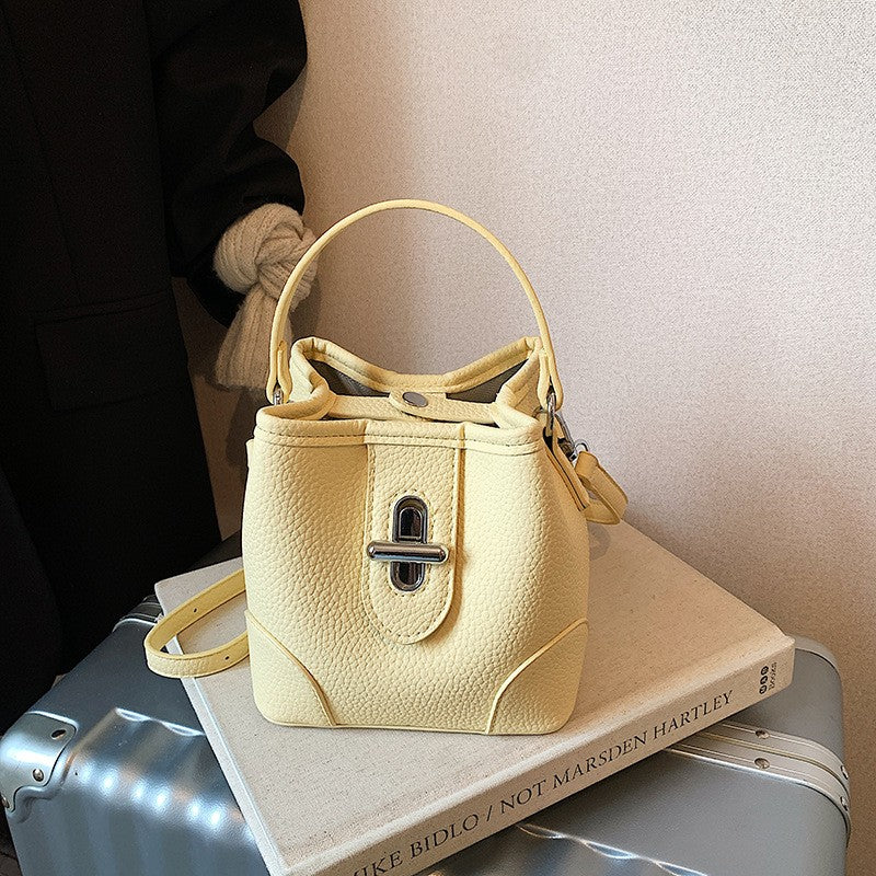 Mini Turn Lock Bucket Bag with Crossbody Strap - Yellow