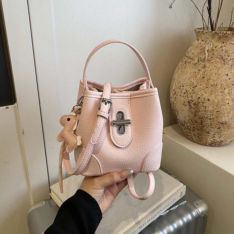 Mini Turn Lock Bucket Bag with Crossbody Strap