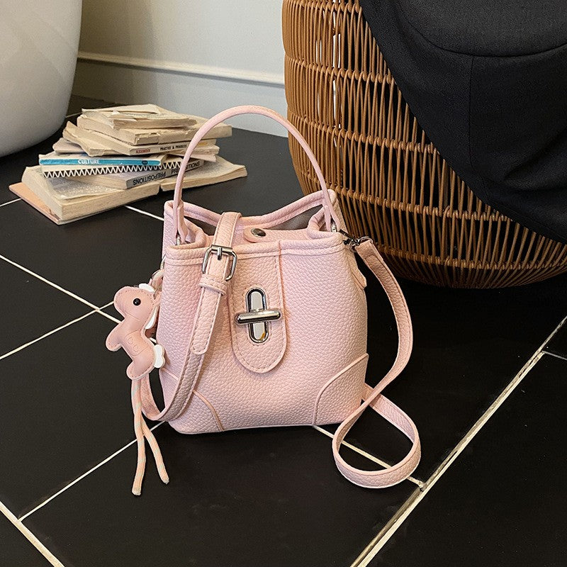 Mini Turn Lock Bucket Bag with Crossbody Strap