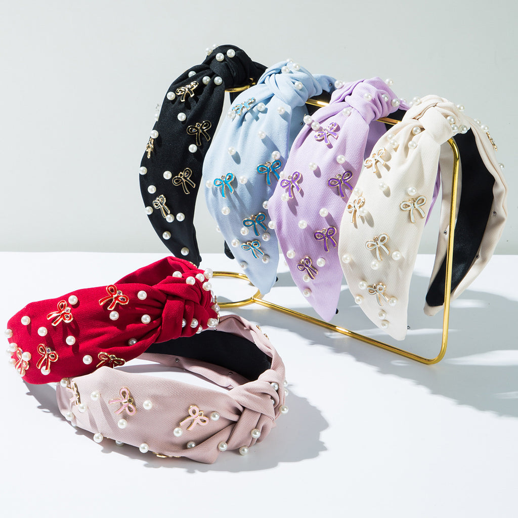 Pearl And Bow Charm Knotted Headband