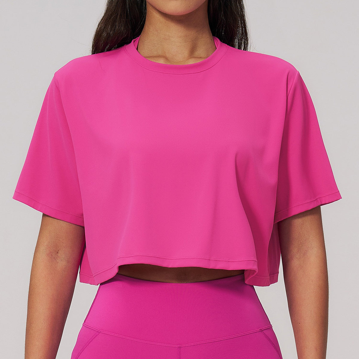 Brushed Nylon Boxy Cropped Gym Tee - Magenta