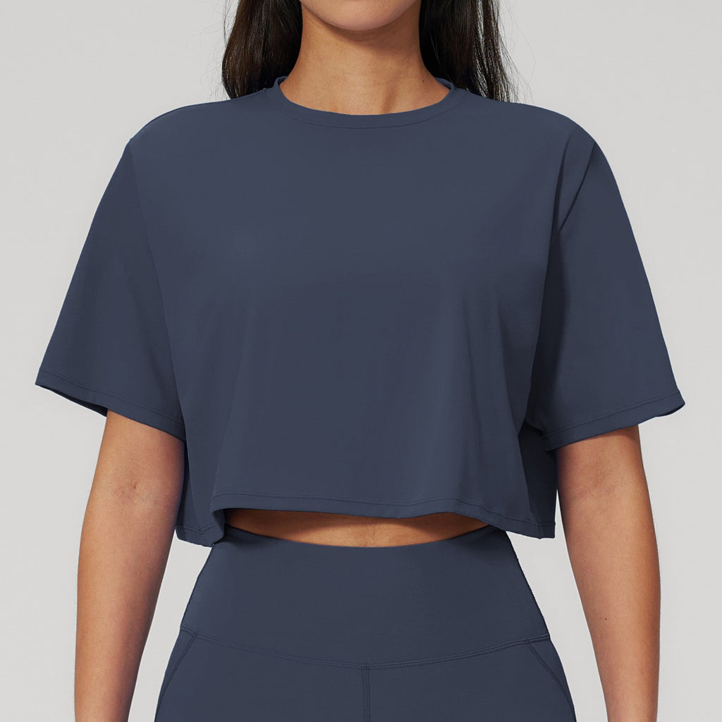 Brushed Nylon Boxy Cropped Gym Tee