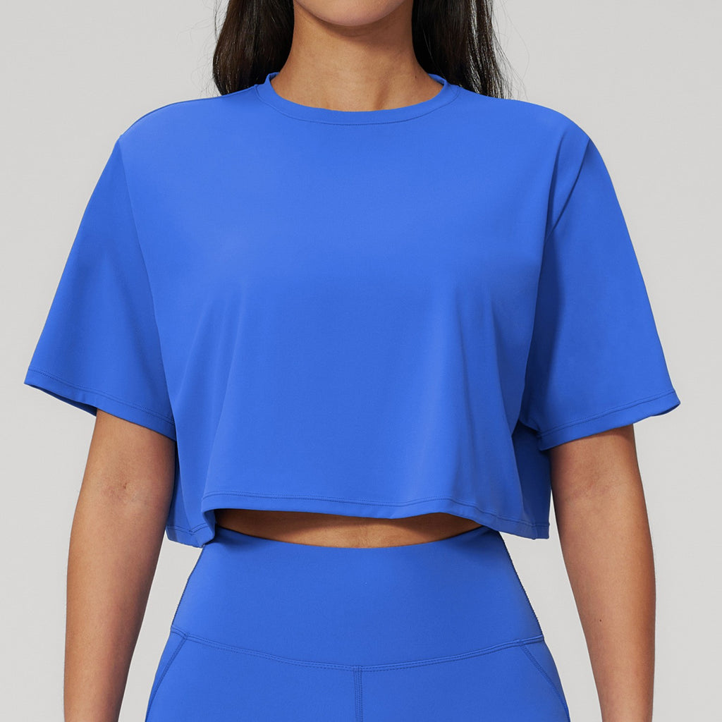Brushed Nylon Boxy Cropped Gym Tee