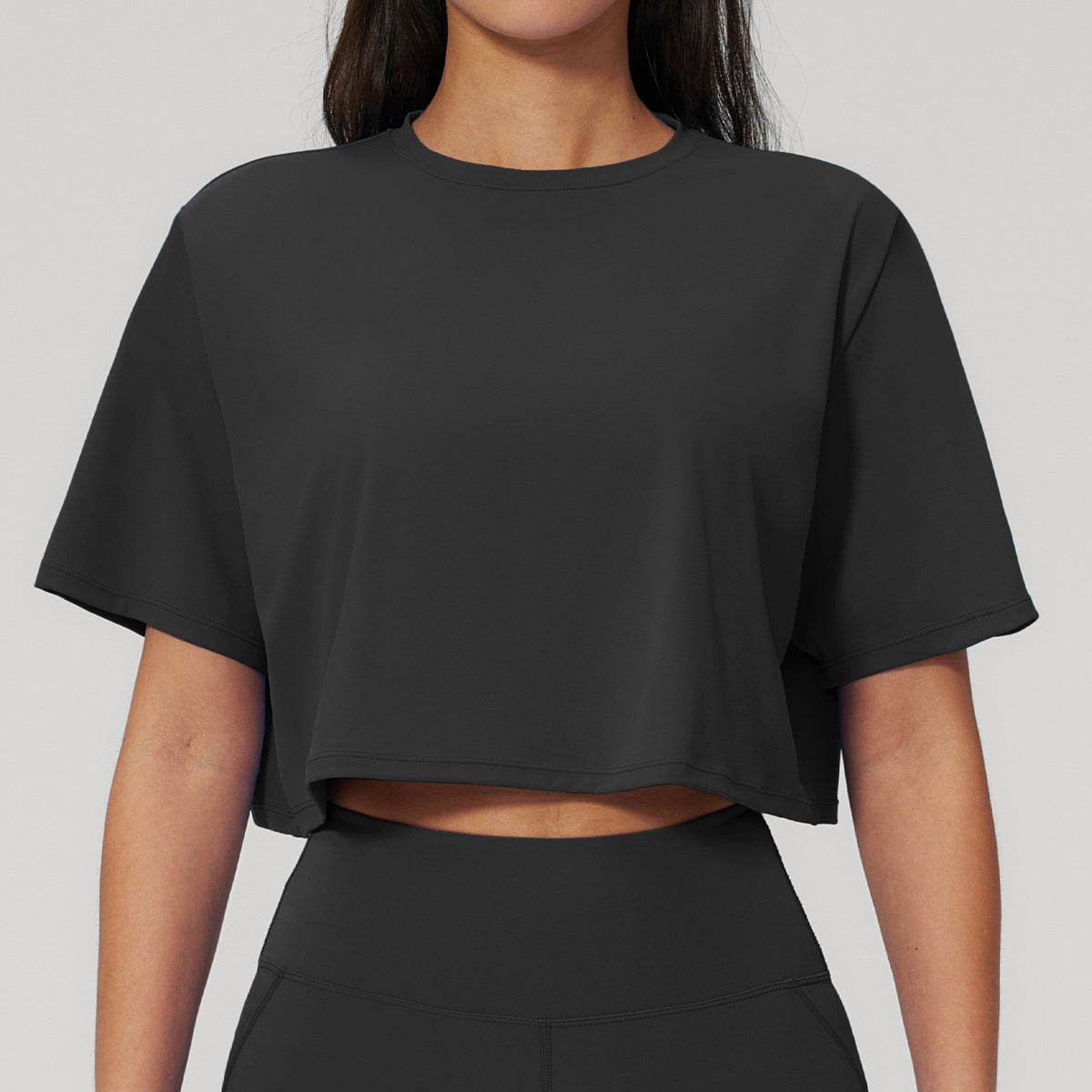 Brushed Nylon Boxy Cropped Gym Tee