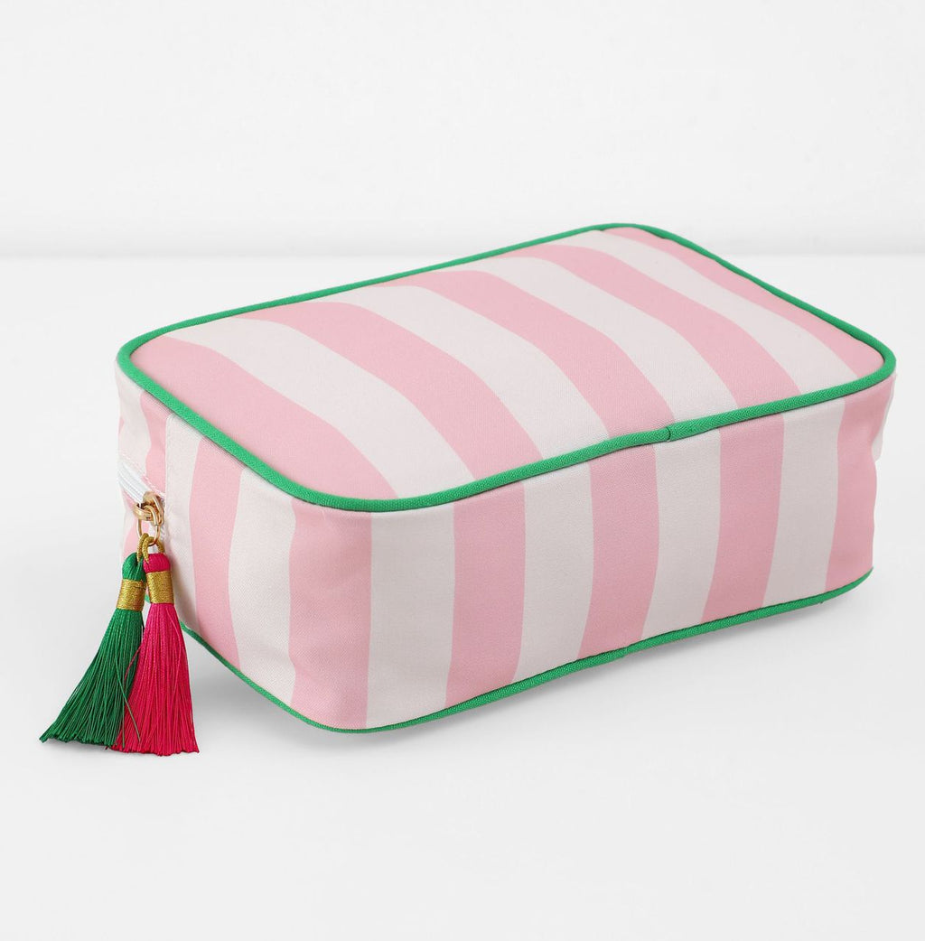 Structured Striped Travel Makeup Bag with Tassel Charm - Gpink - 8