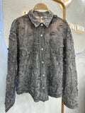 Raised Leaf Texture Collared Button Down Blouse - Ash