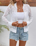 Sheer Floral Lace Zip Up Bomber Jacket - White