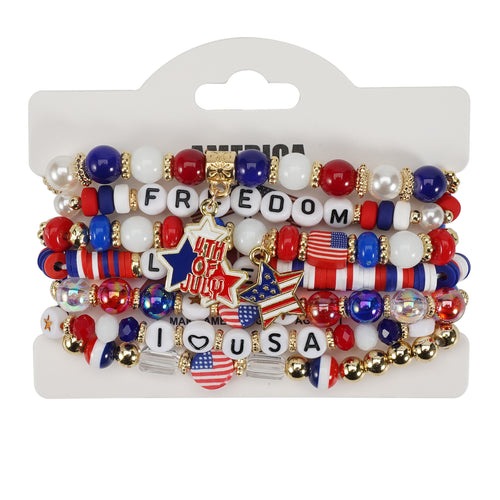 Americana Letter Beaded Bracelet Stack - C4