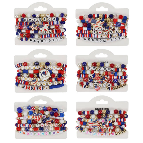 Americana Letter Beaded Bracelet Stack