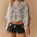 Sheer Floral Lace Cape Sleeve Crop Blouse - White