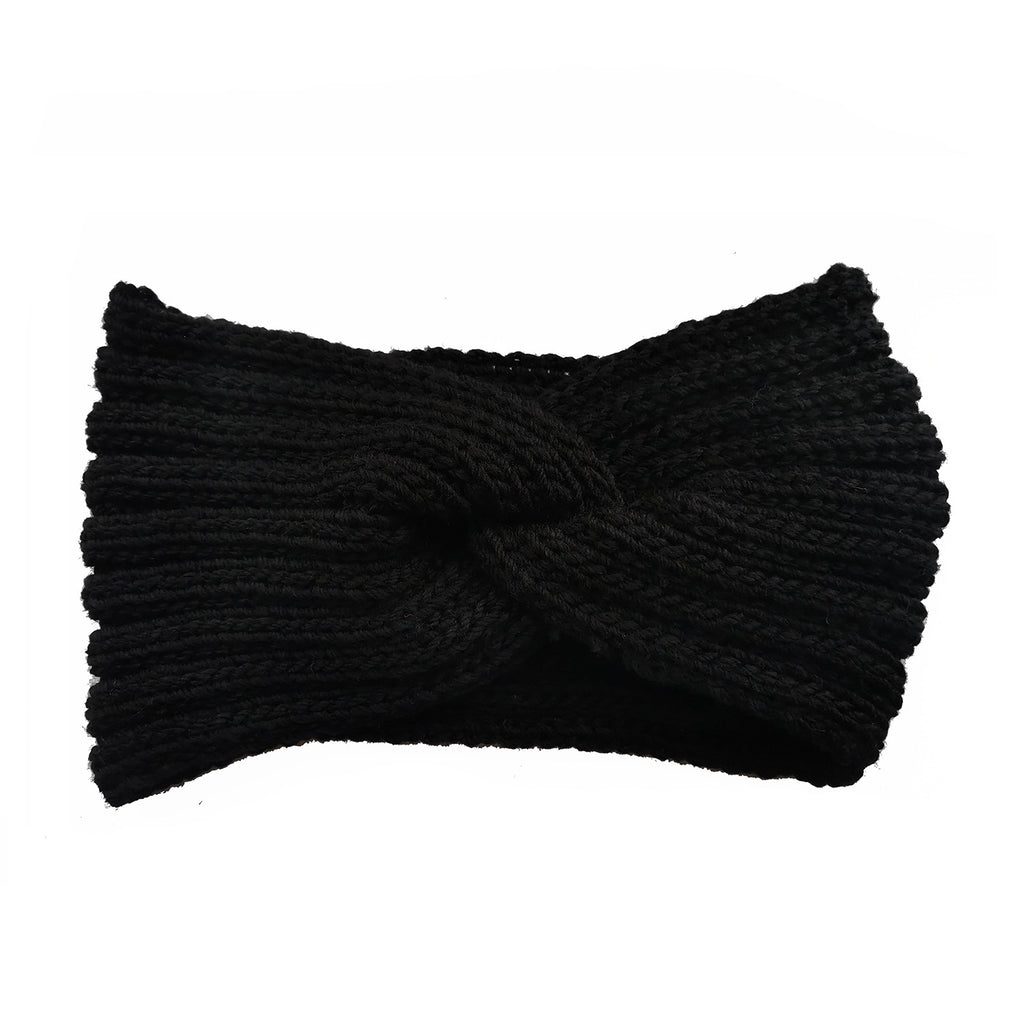Soft Rib Knit Twist Front Headband - Black
