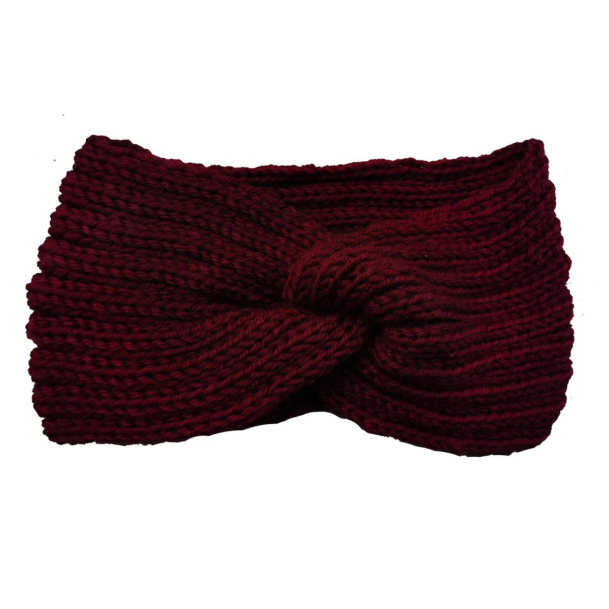Soft Rib Knit Twist Front Headband - Burgundy