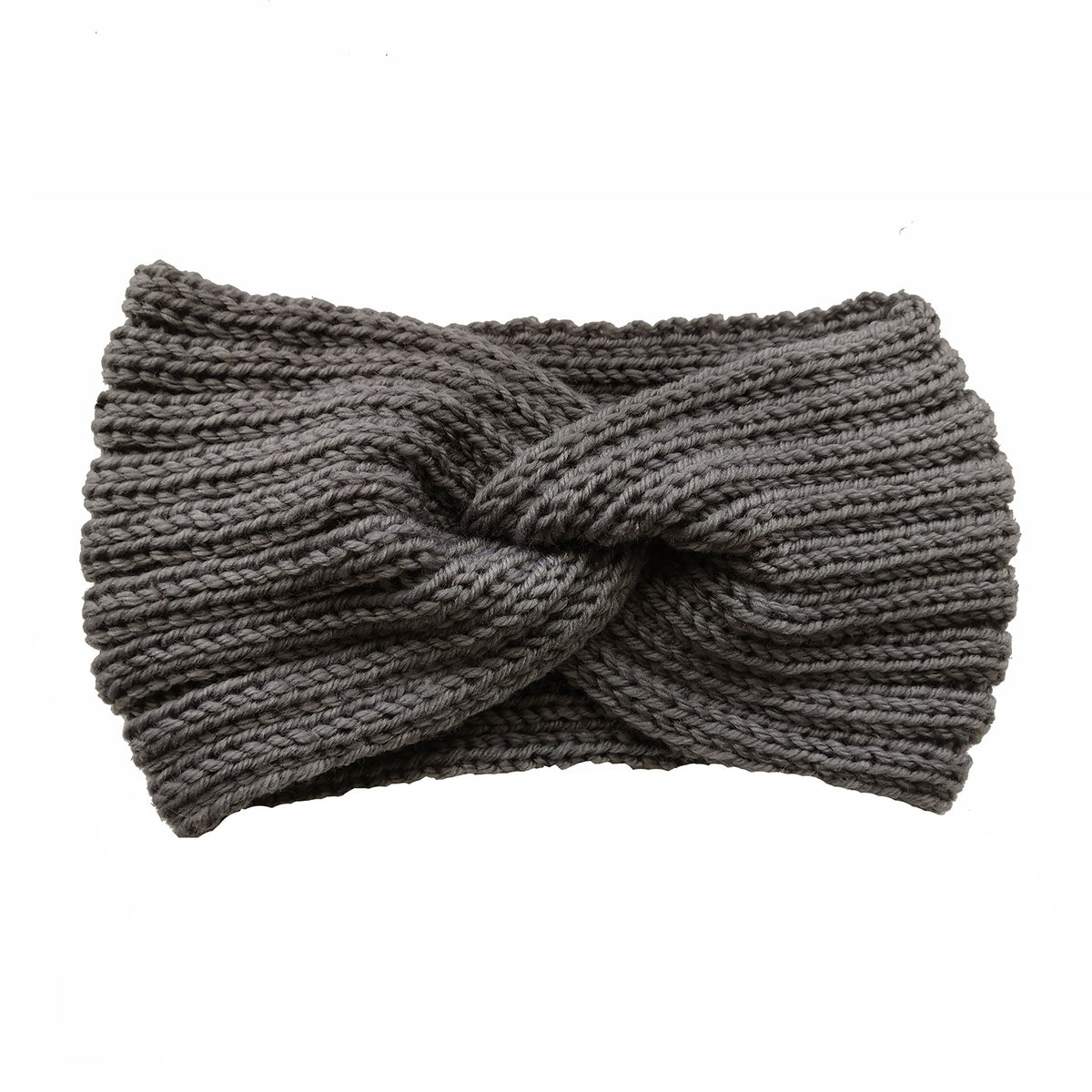 Soft Rib Knit Twist Front Headband - Grey
