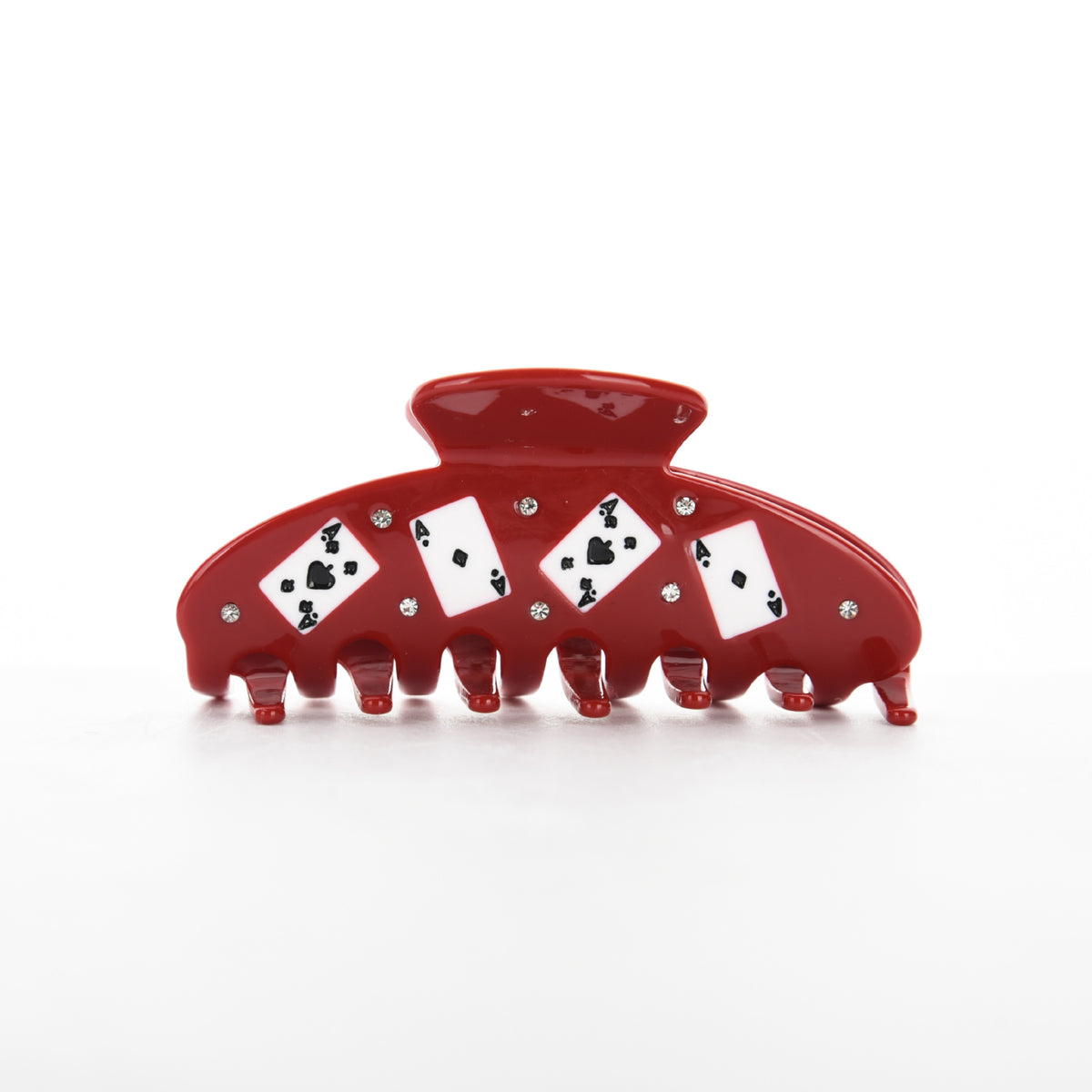 Red Playing Card Hair Claw Clip with Rhinestones